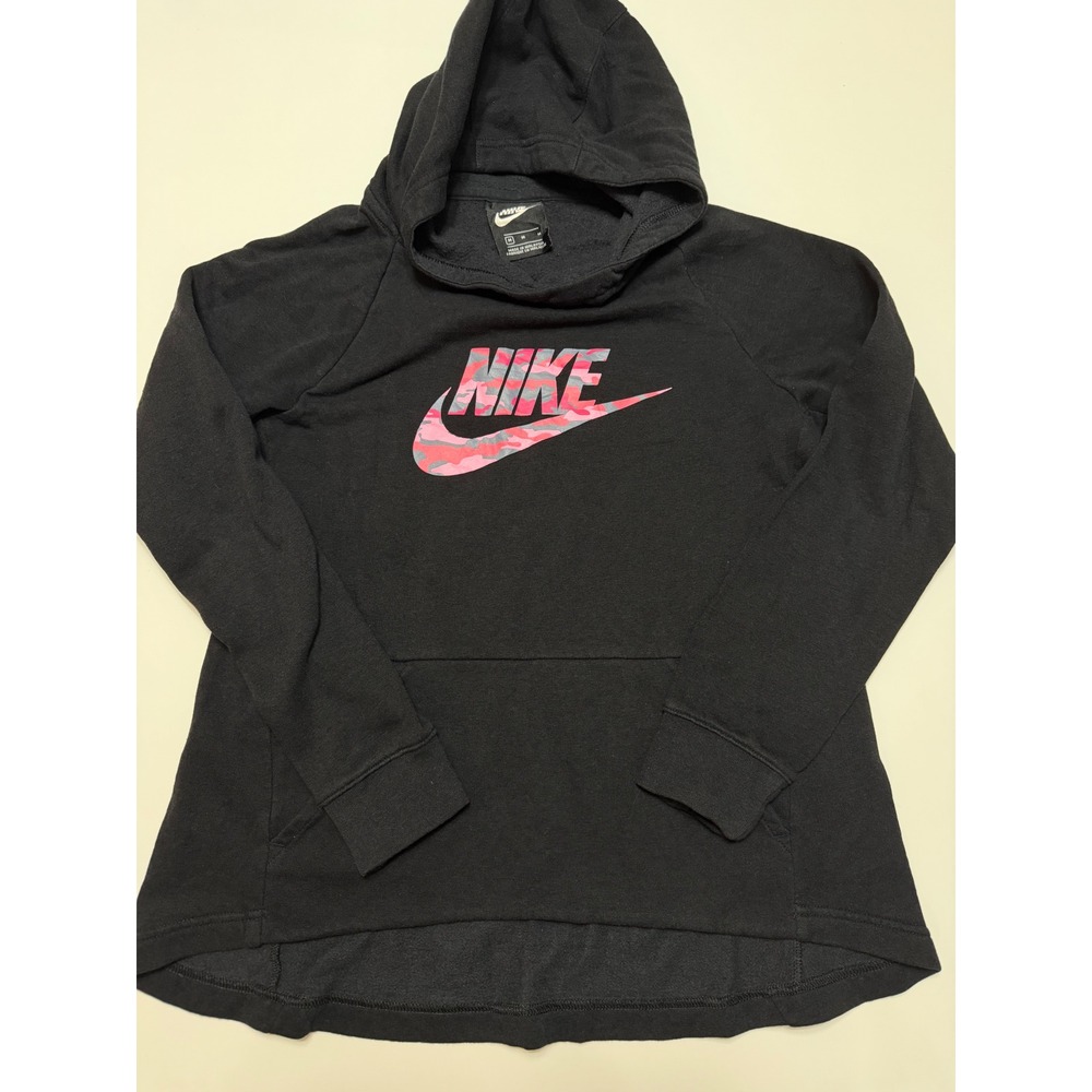 Nike Girls Black Pullover Hoodie Pink Camo Futura Logo Sweatshirt Size M 10-12